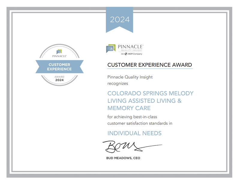 customer experience award for assisted living and memory care for individual needs.