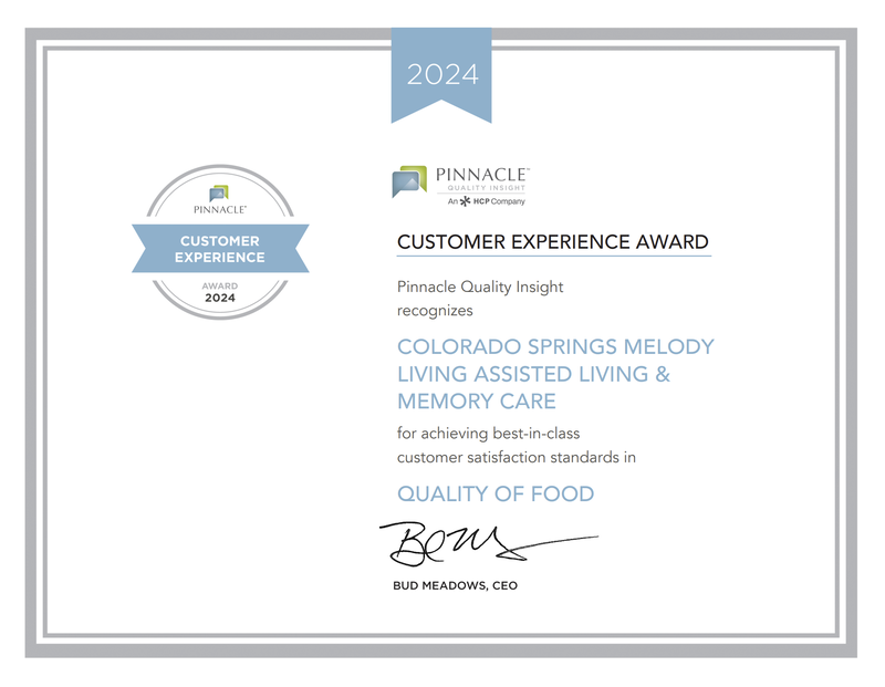 assisted living and memory care quality of food award