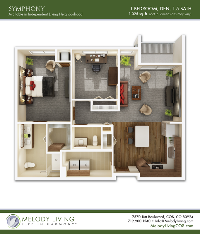 Independent Living Floor Plans  2 BD, 2 BA Large