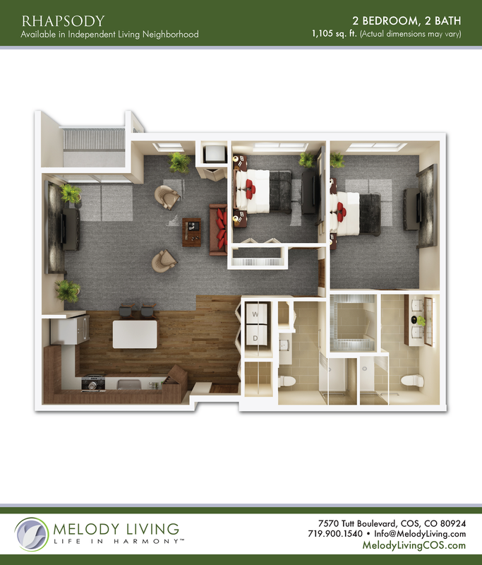 Independent Living Floor Plans  2 BD, 2 BA
